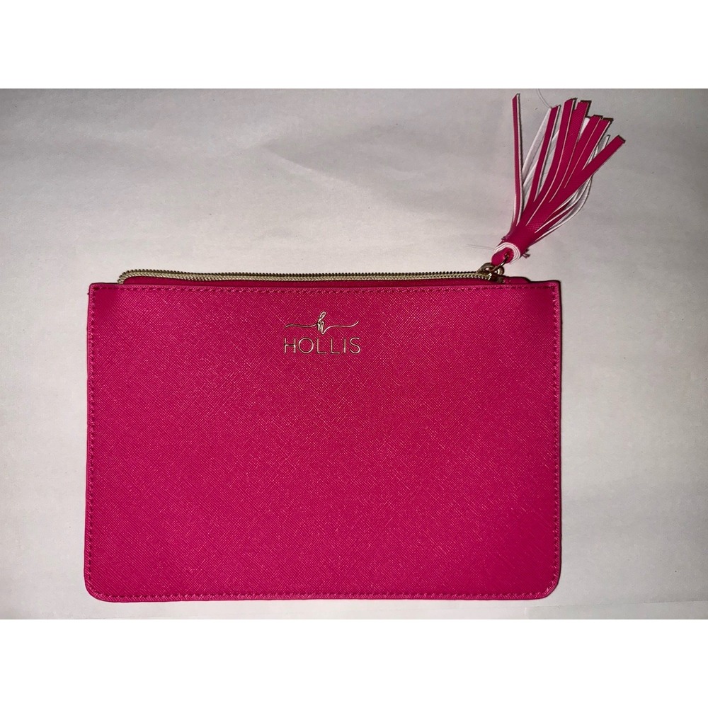 Hollis Jet Setter Pink Cosmetic Bag Pebbled Zips with Tassel 9" x 6 Fashion